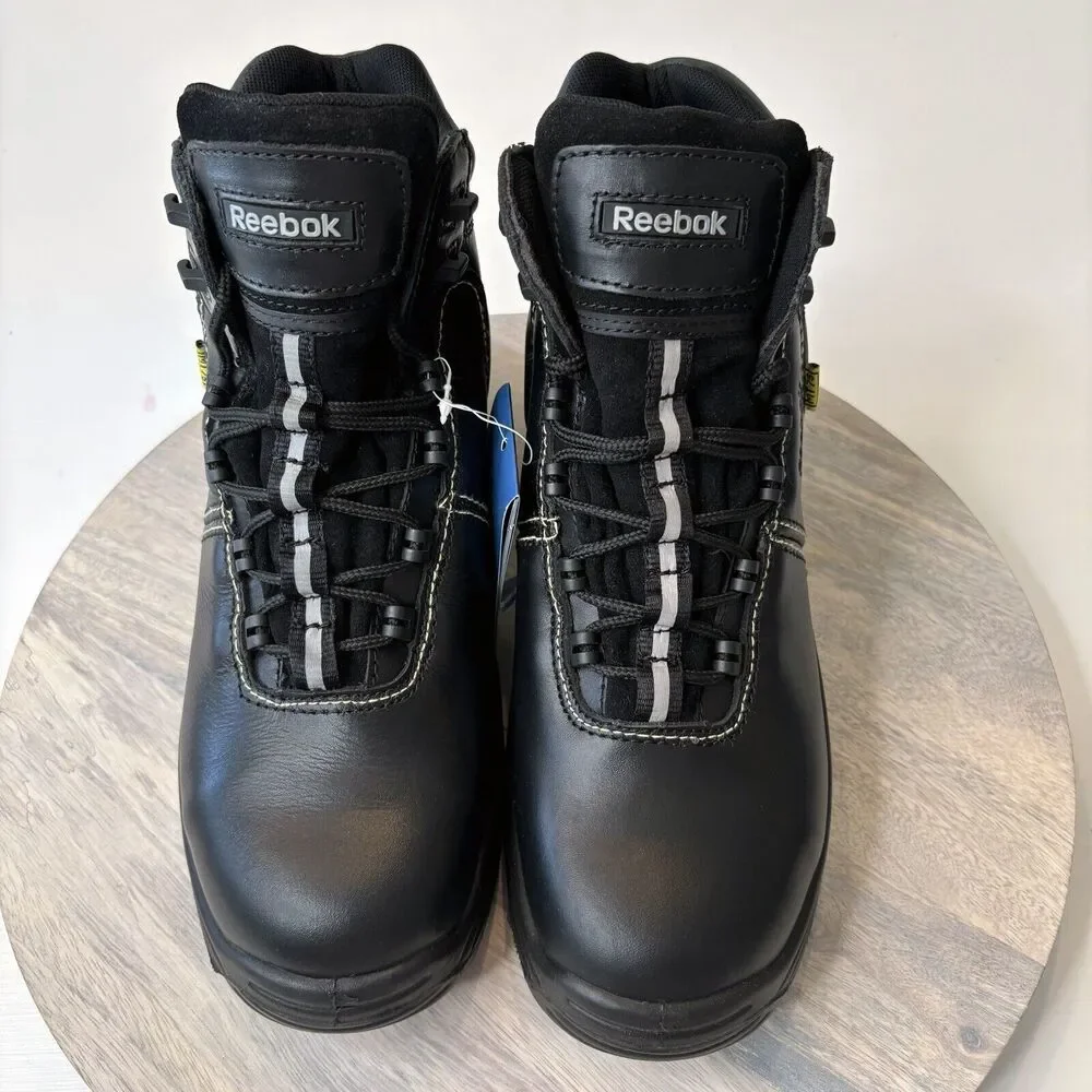 New‎ Reebok Unisex Black Leather Work Boots Trainex Size Men's 8.5 Wmn's 10.5